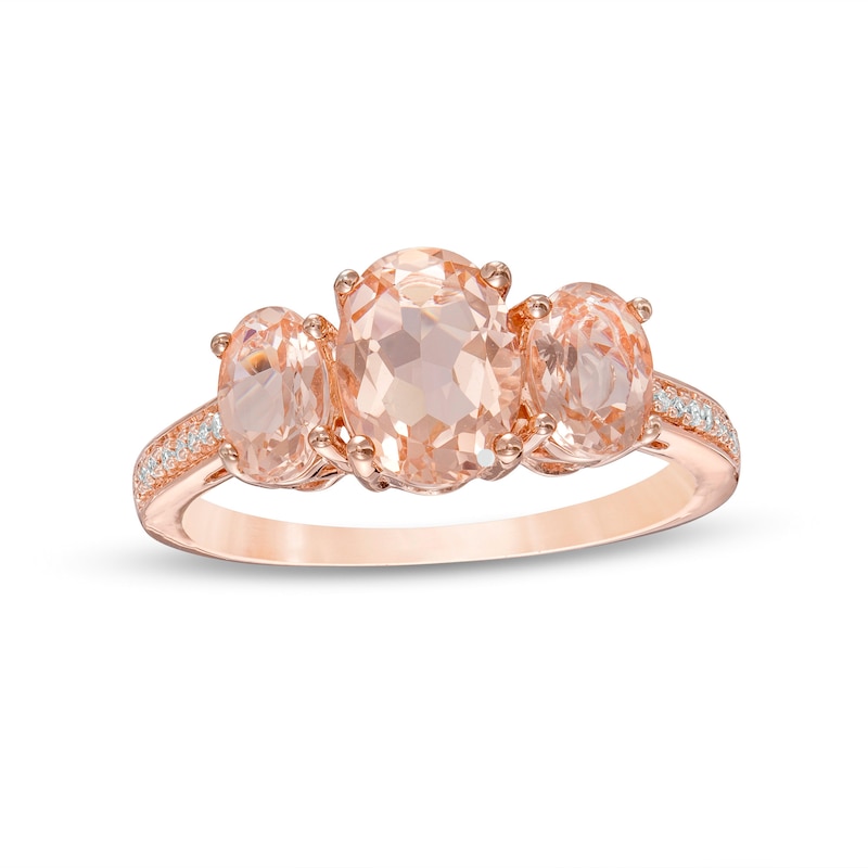 Oval Morganite and 0.04 CT. T.W. Diamond Three Stone Ring in 10K Rose Gold|Peoples Jewellers