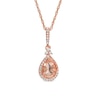 Pear-Shaped Morganite and 0.085 CT. T.W. Diamond Frame Tri-Top Teardrop Pendant in 10K Rose Gold