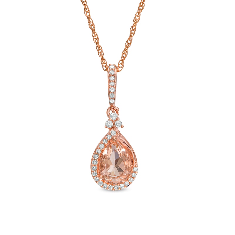 Pear-Shaped Morganite and 0.085 CT. T.W. Diamond Frame Tri-Top Teardrop Pendant in 10K Rose Gold|Peoples Jewellers