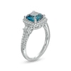 Thumbnail Image 2 of Cushion-Cut London Blue Topaz and 0.45 CT. T.W. Baguette and Round Diamond Frame Tri-Sides Ring in 14K  White Gold