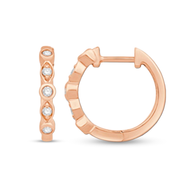 0.15 CT. T.W. Diamond Alternating Hoop Earrings in 10K Rose Gold