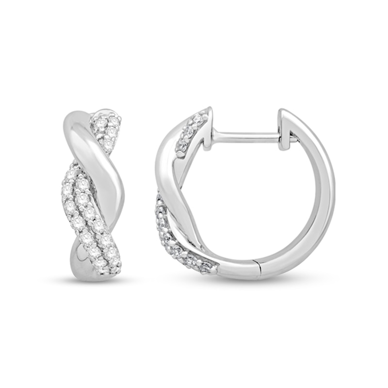 0.29 CT. T.W. Diamond Twist Hoop Earrings in Sterling Silver|Peoples Jewellers