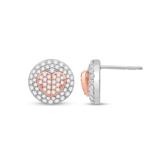 0.69 CT. T.W. Composite Diamond Heart Stud Earrings in 10K Two-Tone Gold