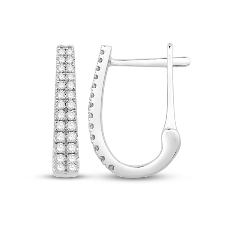 0.45 CT. T.W. Diamond Double Row Hoop Earrings in 14K White Gold