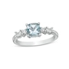 Thumbnail Image 0 of 6.0mm Cushion-Cut Aquamarine and 0.15 CT. T.W. Baguette and Round Diamond Side Accent Ring in 14K White Gold