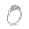 Thumbnail Image 2 of 6.0mm Cushion-Cut Aquamarine and 0.15 CT. T.W. Baguette and Round Diamond Side Accent Ring in 14K White Gold