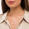 Thumbnail Image 2 of 6.0mm Cushion-Cut Aquamarine and 0.08 CT. T.W. Baguette and Round Diamond Drop Pendant in 14K White Gold