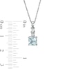 Thumbnail Image 3 of 6.0mm Cushion-Cut Aquamarine and 0.08 CT. T.W. Baguette and Round Diamond Drop Pendant in 14K White Gold