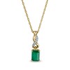Thumbnail Image 1 of Emerald-Cut Emerald and Diamond Accent Twist Drop Pendant in 14K Gold