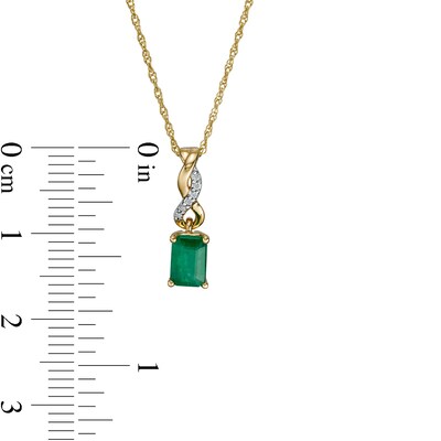 Emerald-Cut Emerald and Diamond Accent Twist Drop Pendant in 14K Gold