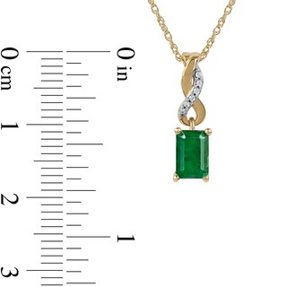 Emerald-Cut Emerald and Diamond Accent Twist Drop Pendant in 14K Gold
