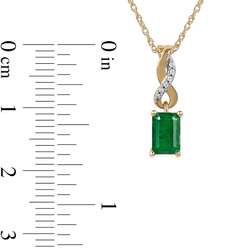 Main Image 5 of Emerald-Cut Emerald and Diamond Accent Twist Drop Pendant in 14K Gold