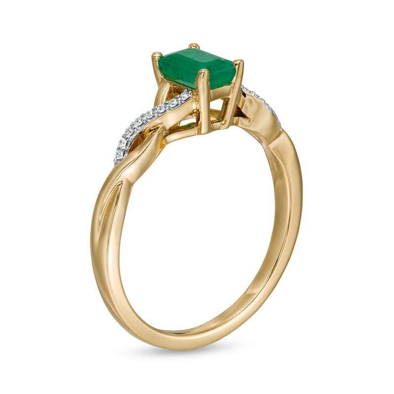 Emerald-Cut Emerald and 0.05 CT. T.W. Diamond Twist Shank Ring in 14K Gold