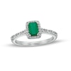 Thumbnail Image 0 of Emerald-Cut Emerald and 0.20 CT. T.W. Baguette and Round Diamond Frame Alternating Shank Ring in 14K White Gold