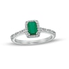Thumbnail Image 1 of Emerald-Cut Emerald and 0.20 CT. T.W. Baguette and Round Diamond Frame Alternating Shank Ring in 14K White Gold
