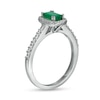 Thumbnail Image 3 of Emerald-Cut Emerald and 0.20 CT. T.W. Baguette and Round Diamond Frame Alternating Shank Ring in 14K White Gold