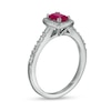 Thumbnail Image 2 of Emerald-Cut Ruby and 0.20 CT. T.W. Baguette and Round Diamond Frame Alternating Shank Ring in 14K White Gold