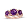 Thumbnail Image 0 of Amethyst and 0.20 CT. T.W. Diamond Frame Three Stone Ring in 14K Rose Gold