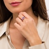 Thumbnail Image 1 of Amethyst and 0.20 CT. T.W. Diamond Frame Three Stone Ring in 14K Rose Gold