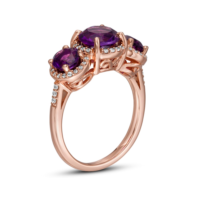 Amethyst and 0.20 CT. T.W. Diamond Frame Three Stone Ring in 14K Rose Gold