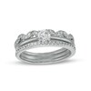Thumbnail Image 1 of 0.37 CT. T.W. Diamond Alternating Leaf Three Piece Bridal Set in 10K White Gold (J/I3)