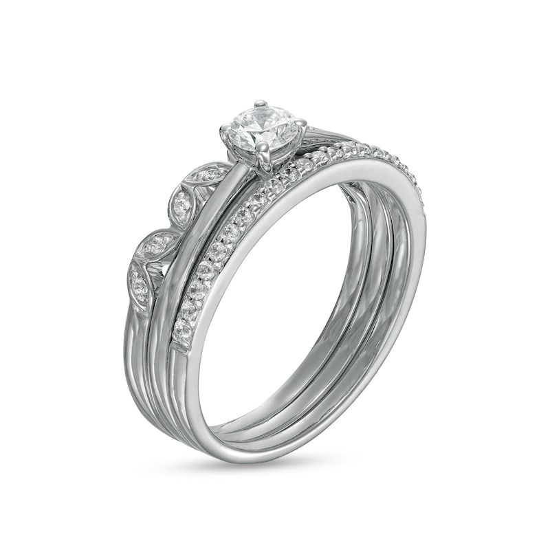 Main Image 3 of 0.37 CT. T.W. Diamond Alternating Leaf Three Piece Bridal Set in 10K White Gold (J/I3)