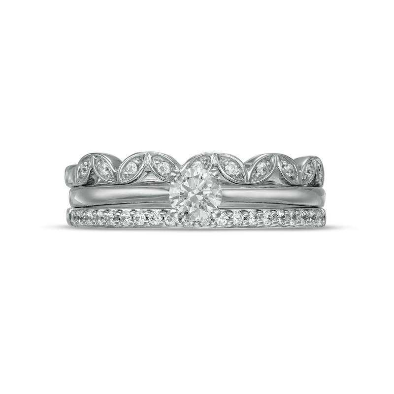 Main Image 4 of 0.37 CT. T.W. Diamond Alternating Leaf Three Piece Bridal Set in 10K White Gold (J/I3)