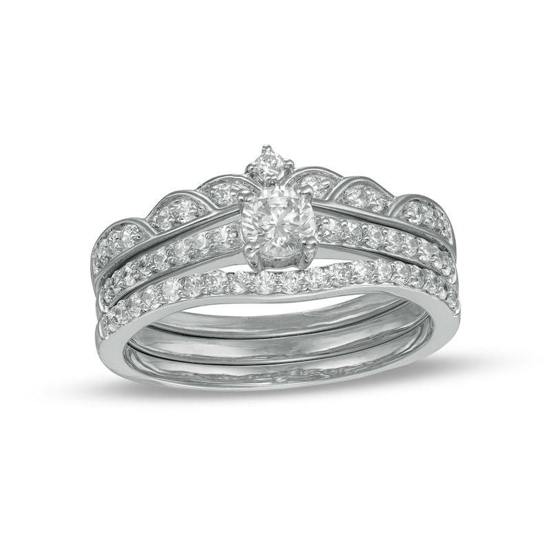 Main Image 1 of 0.58 CT. T.W. Diamond Contour Tiara Three Piece Bridal Set in 10K White Gold (J/I3)