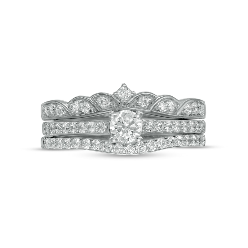 Main Image 4 of 0.58 CT. T.W. Diamond Contour Tiara Three Piece Bridal Set in 10K White Gold (J/I3)