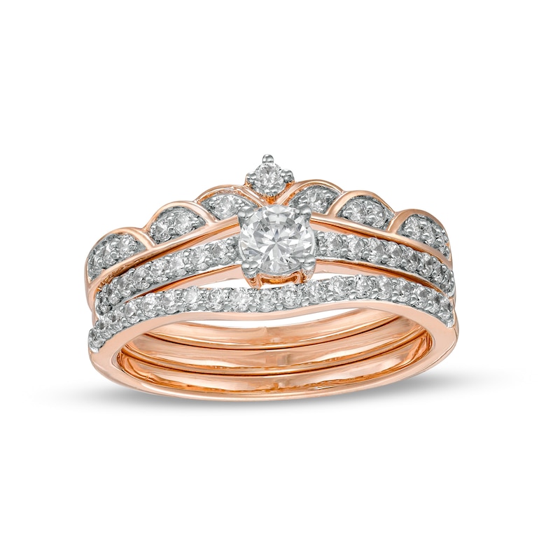 0.58 CT. T.W. Diamond Contour Tiara Three Piece Bridal Set in 10K Rose Gold (J/I3)