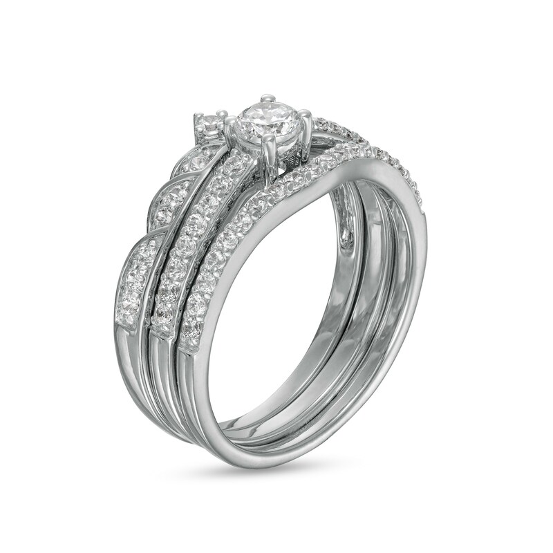 0.45 CT. T.W. Diamond Vintage-Style Three Piece Bridal Set in 10K White Gold (J/I3)