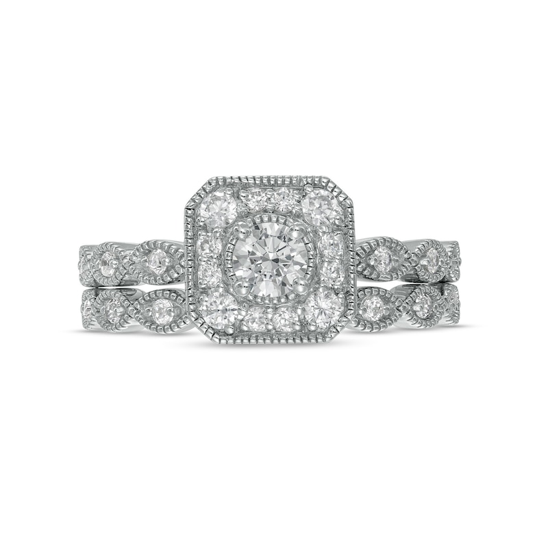0.58 CT. T.W. Diamond Octagonal Frame Vintage-Style Bridal Set in 10K White Gold (J/I3)