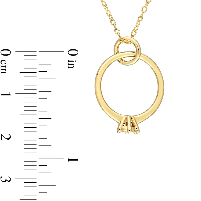 Diamond Accent Ring Charm Pendant in Sterling Silver with Yellow Rhodium