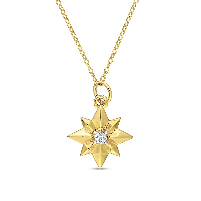 Main Image 1 of Diamond Accent North Star Pendant in Sterling Silver with Yellow Rhodium