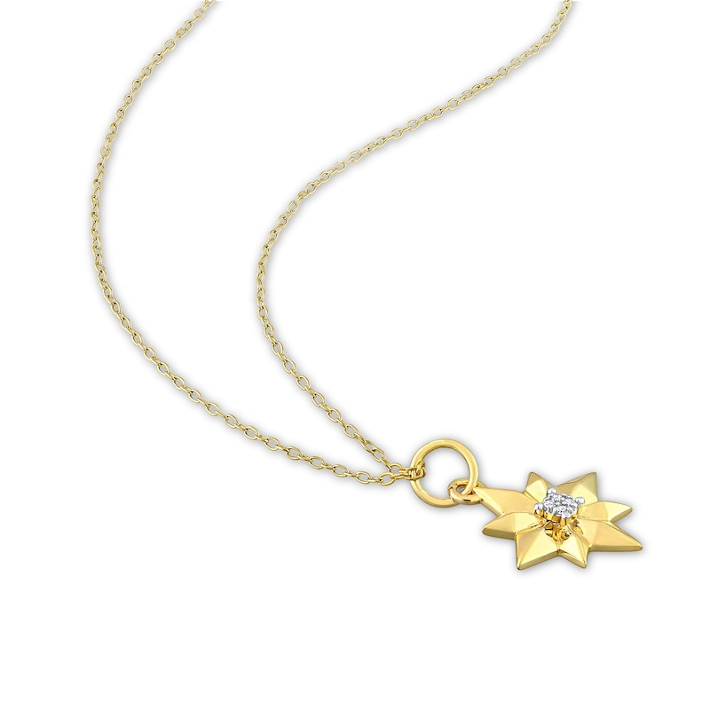 Diamond Accent North Star Pendant in Sterling Silver with Yellow Rhodium