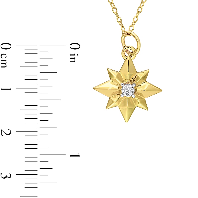 Diamond Accent North Star Pendant in Sterling Silver with Yellow Rhodium