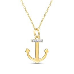 Diamond Accent Anchor Pendant in Sterling Silver with Yellow Rhodium