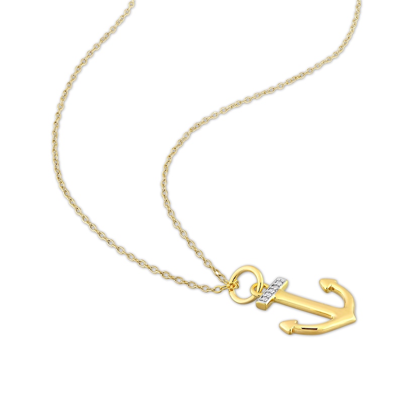 Diamond Accent Anchor Pendant in Sterling Silver with Yellow Rhodium