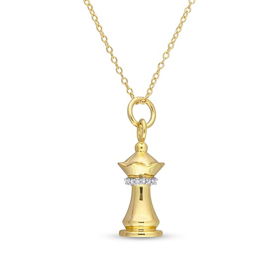 0.07 CT. T.W. Diamond Rook Pendant in Sterling Silver with Yellow Rhodium
