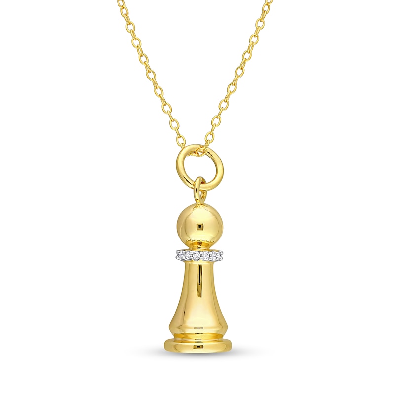 0.07 CT. T.W. Diamond Pawn Pendant in Sterling Silver with Yellow Rhodium