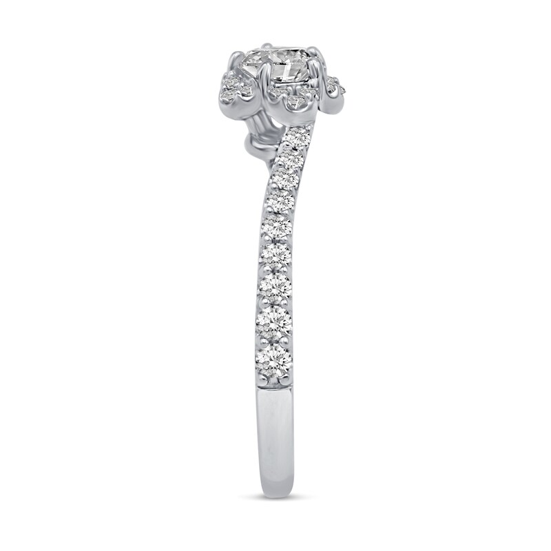Main Image 2 of 0.66 CT. T.W. Diamond Flower Frame Bypass Engagement Ring in 14K White Gold