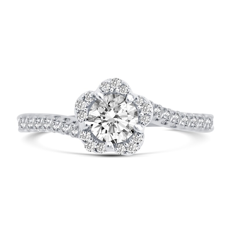 Main Image 4 of 0.66 CT. T.W. Diamond Flower Frame Bypass Engagement Ring in 14K White Gold