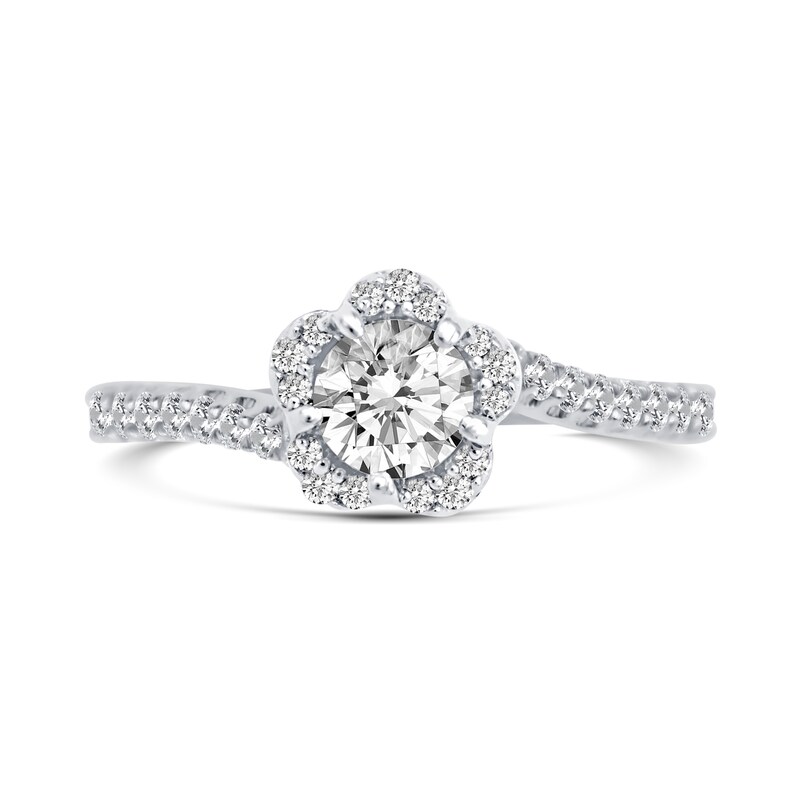 Main Image 5 of 0.66 CT. T.W. Diamond Flower Frame Bypass Engagement Ring in 14K White Gold