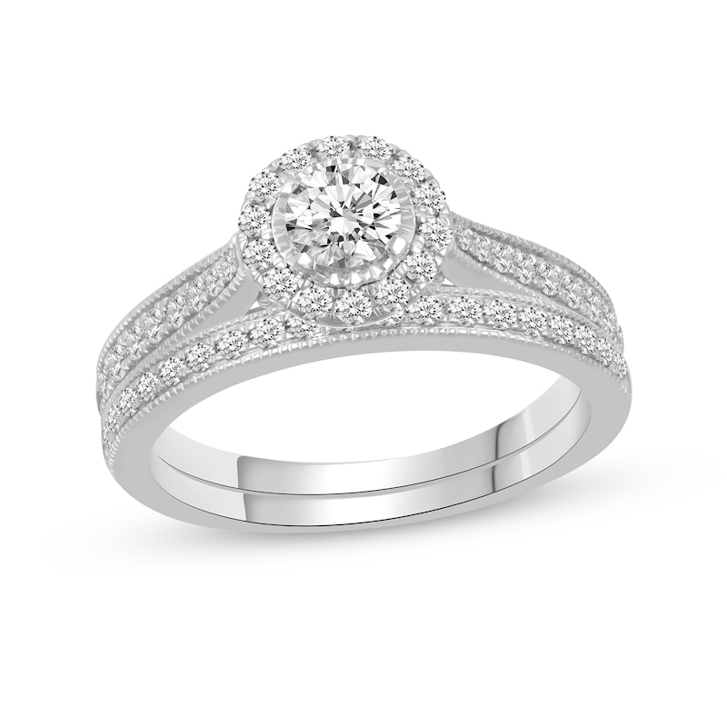 0.89 CT. T.W. Diamond Frame Bridal Set in 14K White Gold