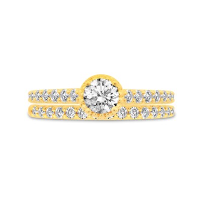 0.95 CT. T.W. Diamond Beaded Frame Bridal Set in 14K Gold