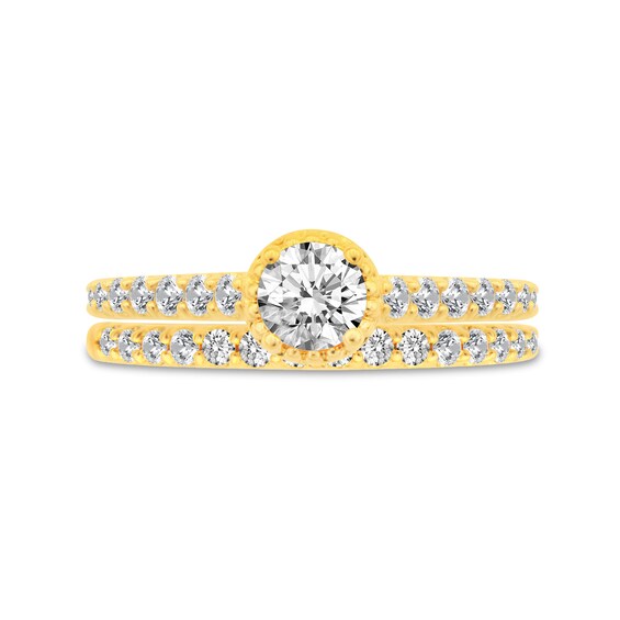 0.95 CT. T.W. Diamond Beaded Frame Bridal Set in 14K Gold