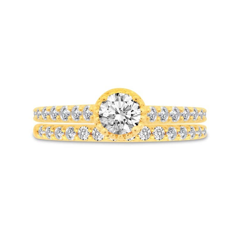 0.95 CT. T.W. Diamond Beaded Frame Bridal Set in 14K Gold