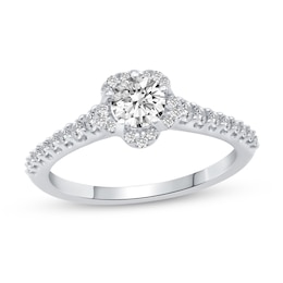 0.66 CT. T.W. Diamond Flower Frame Engagement Ring in 14K White Gold