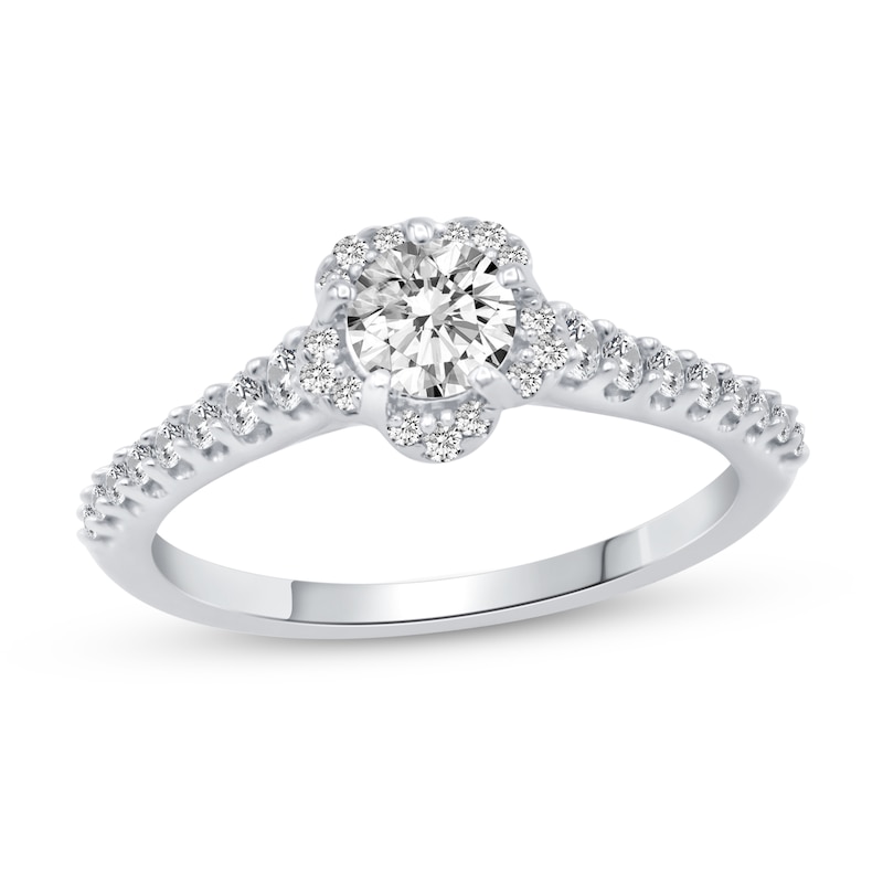 0.66 CT. T.W. Diamond Flower Frame Engagement Ring in 14K White Gold