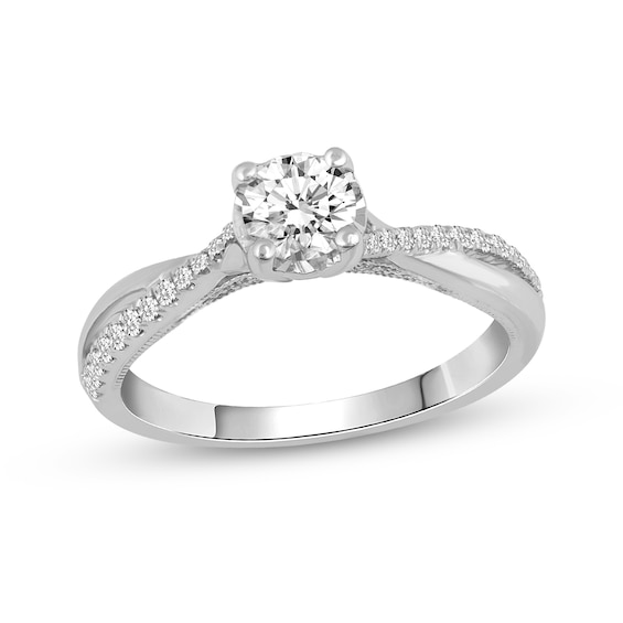 0.55 CT. T.W. Diamond Twist Shank Engagement Ring in 14K White Gold